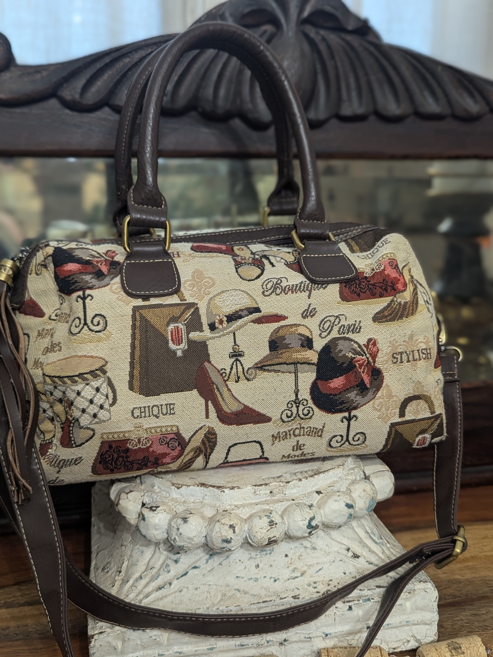 Top Handle Tapestry Purse with Crossbody Strap - Boutique Design